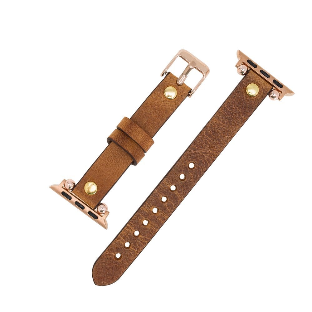 Akıllı Saatler Apple Watch Uyumlu Deri Kordon 38-40-41mm GT G19 Taba Satın Al