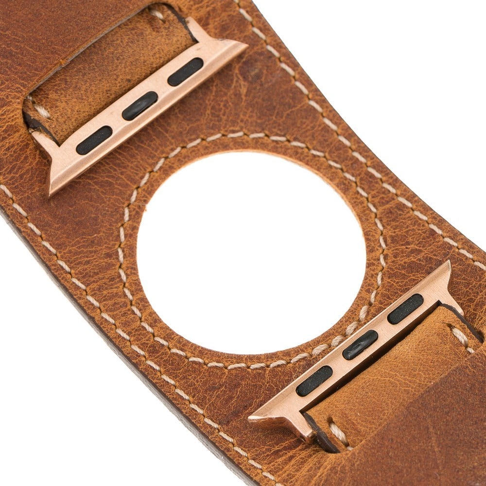 Akıllı Saatler Apple Watch Uyumlu Deri Kordon 42-44-45mm Cuff G19 Taba Satın Al