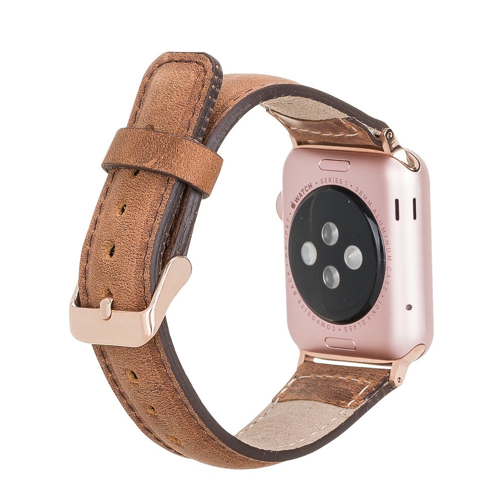 Akıllı Saatler Apple Watch Uyumlu Deri Kordon 42-44-45mm G19 Taba Satın Al
