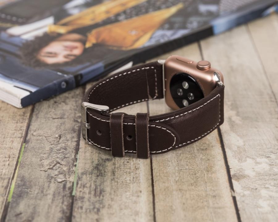 Akıllı Saatler Apple Watch Uyumlu Deri Kordon 42-44-45mm NM4-AS3 Kahve Satın Al