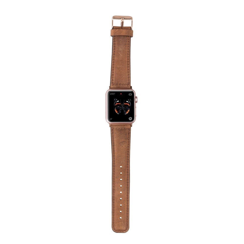 Akıllı Saatler Apple Watch Uyumlu Deri Kordon 42-44-45mm G19 Taba Satın Al