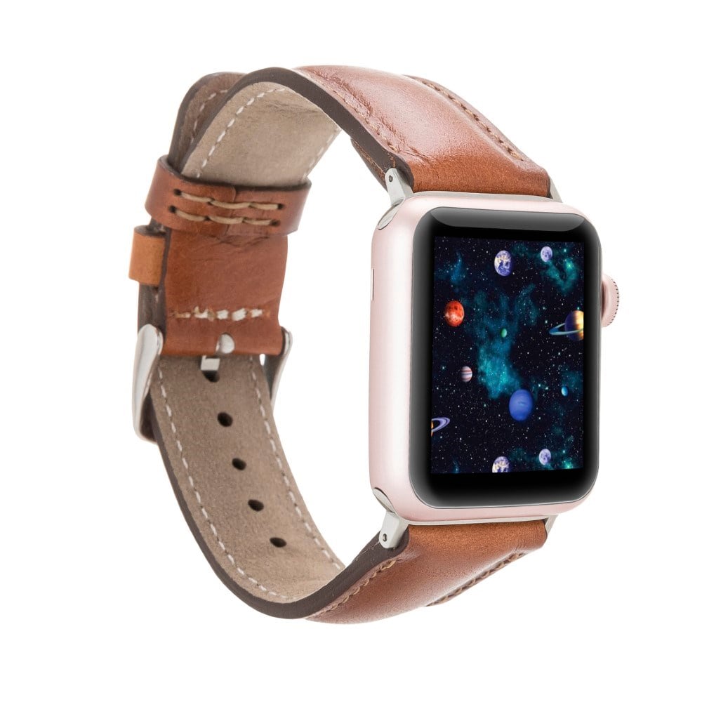 Akıllı Saatler Apple Watch Uyumlu Deri Kordon 42-44-45mm RST2EF Taba Satın Al