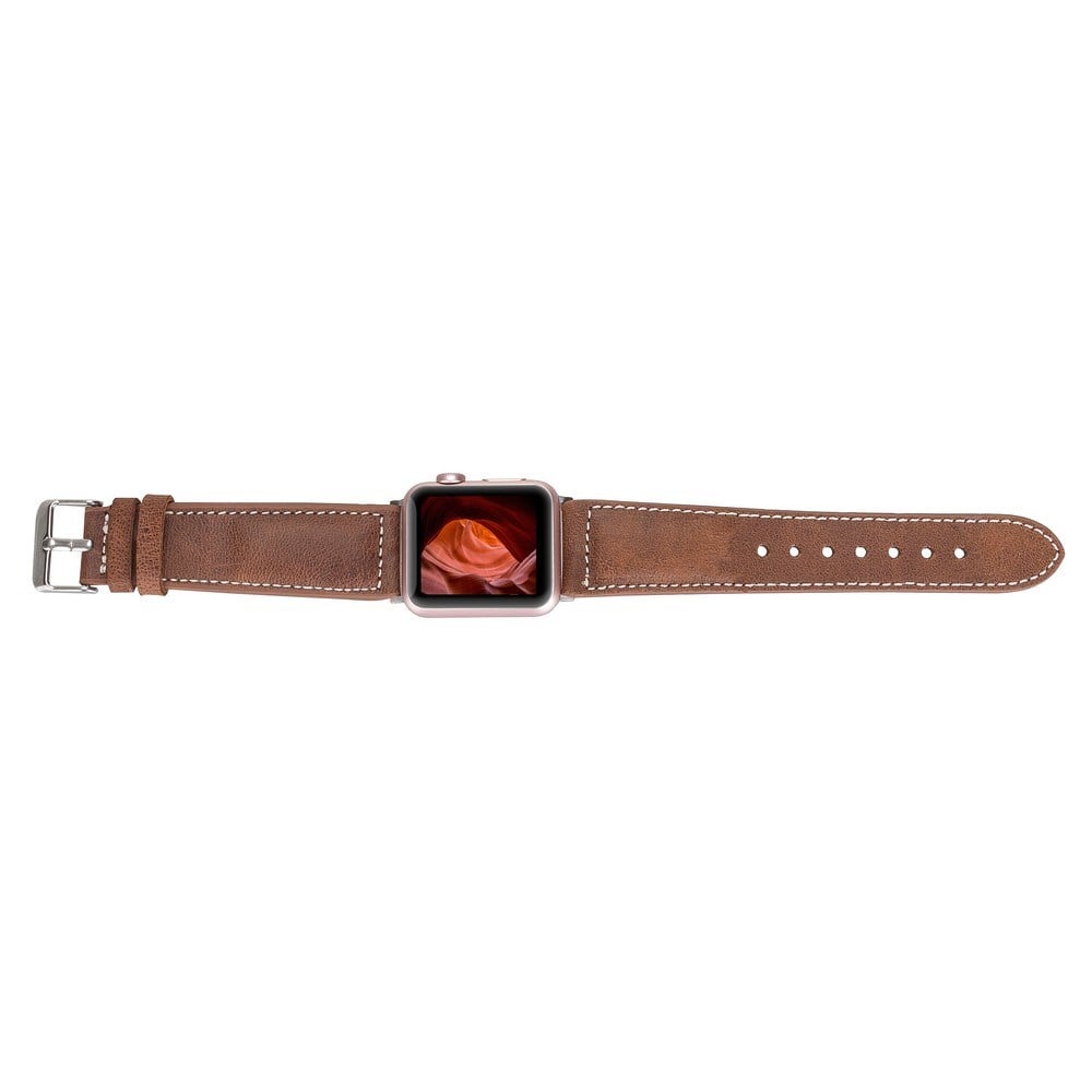 Akıllı Saatler Apple Watch Uyumlu Deri Kordon 42-44-45mm NM1-AS2 Taba Satın Al