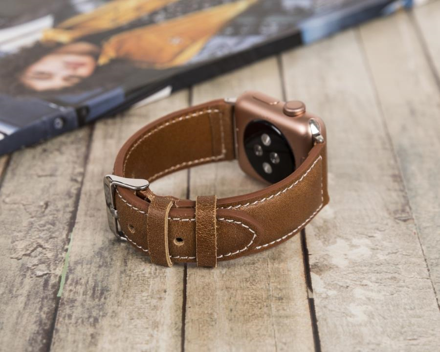 Akıllı Saatler Apple Watch Uyumlu Deri Kordon 42-44-45mm NM4-AS2 Taba Satın Al