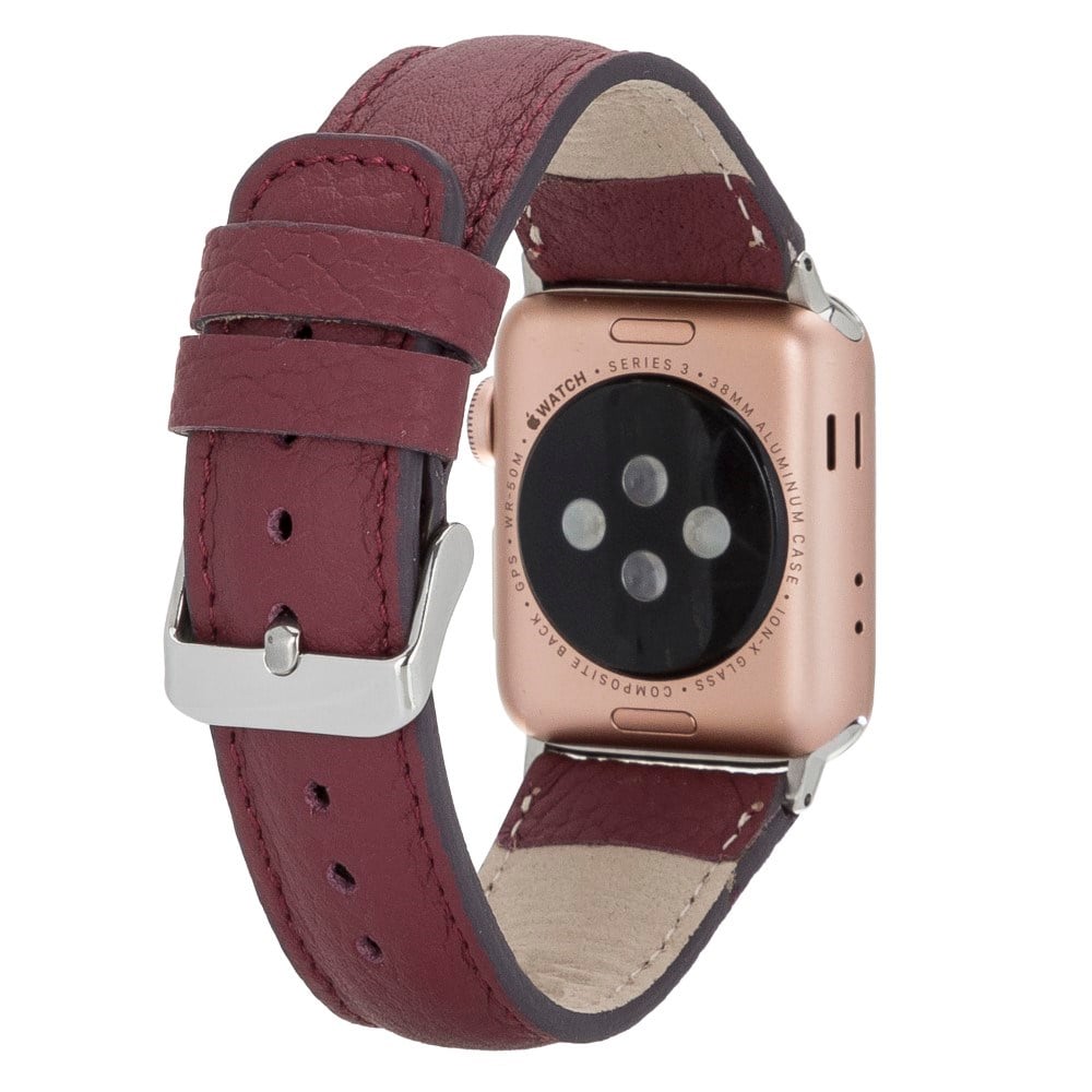 Akıllı Saatler Apple Watch Uyumlu Deri Kordon 42-44-45mm FL6 Bordo Satın Al