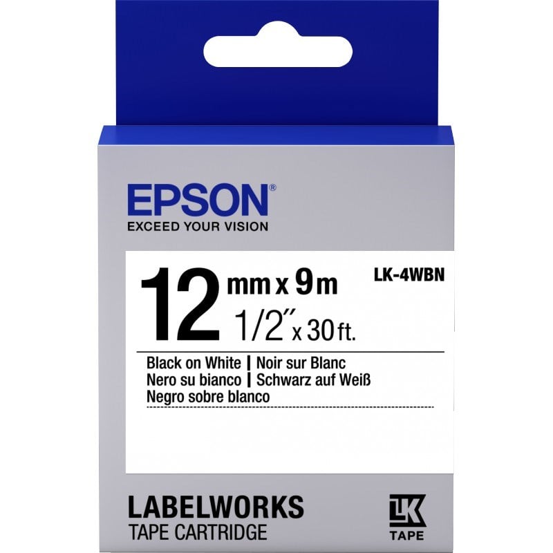 Barkod Etiket ve Kartuşları Epson LK-4WBN Standart Beyaz Üzeri Siyah 12mm 9Metre Etiket Satın Al
