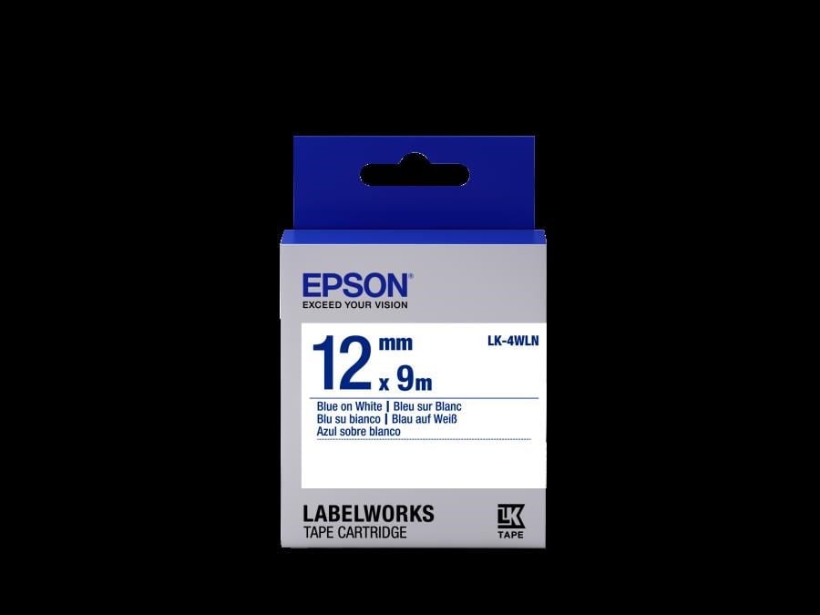 Barkod Etiket ve Kartuşları Epson LK-4WLN Beyaz Üzeri Mavi 12mm 9Metre Etiket Satın Al