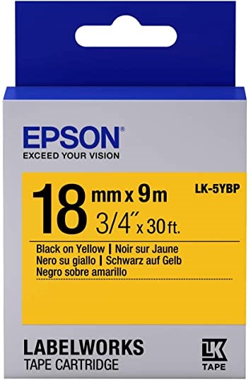 Barkod Etiket ve Kartuşları Epson LK-5YBP Pastel Sarı Üzeri Siyah 18mm 9metre Satın Al