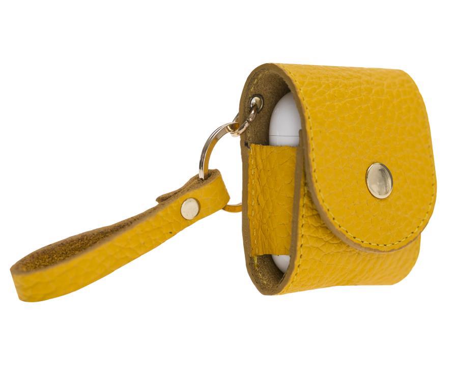 Bluetooth Kulaklıklar Apple AirPods 2.nesil Uyumlu Deri Kılıf Mai Snap FL12 Sarı Satın Al