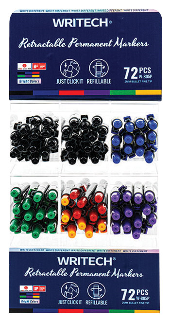 Cam ve Boyama Markörleri WRITECH W-805P BASMALI PERMANENT KALEM 12X6RENK (+36 REFILL) - 72'Lİ STAND Satın Al