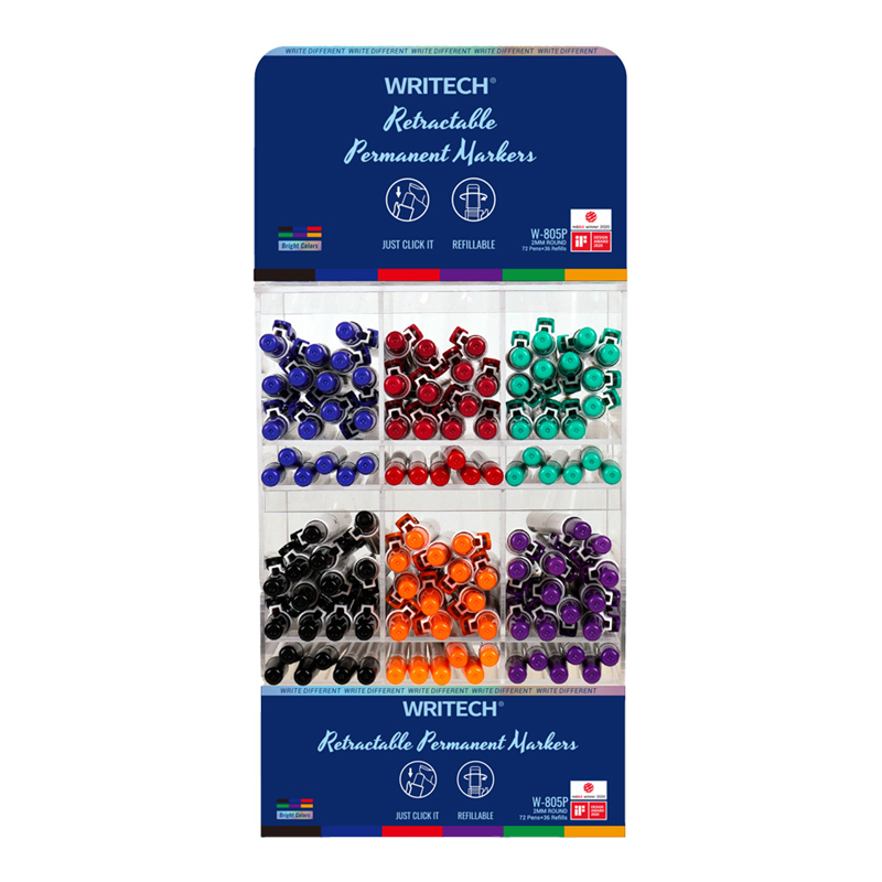 Cam ve Boyama Markörleri WRITECH W-805P BASMALI PERMANENT KALEM 12X6RENK (+36 REFILL) - 72'Lİ STAND Satın Al