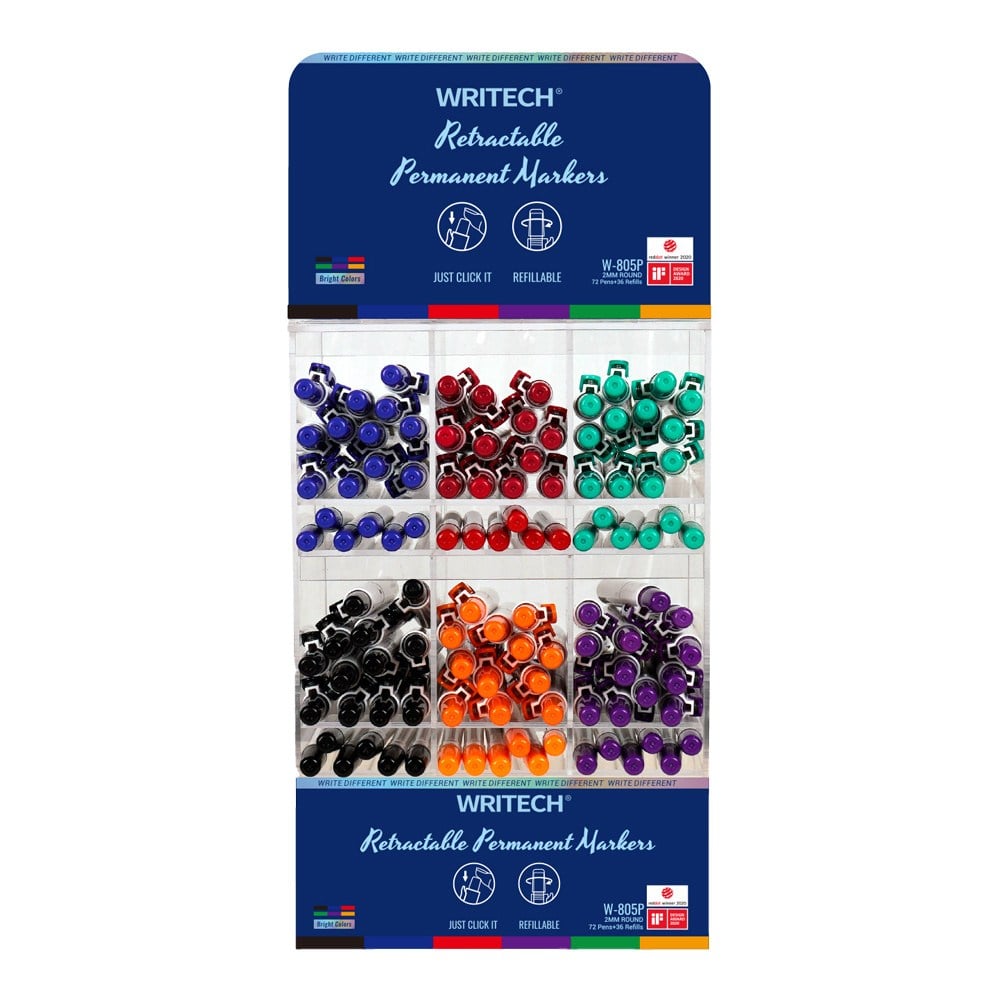 Cam ve Boyama Markörleri WRITECH W-805P BASMALI PERMANENT KALEM 12X6RENK (+36 REFILL) - 72'Lİ STAND Satın Al