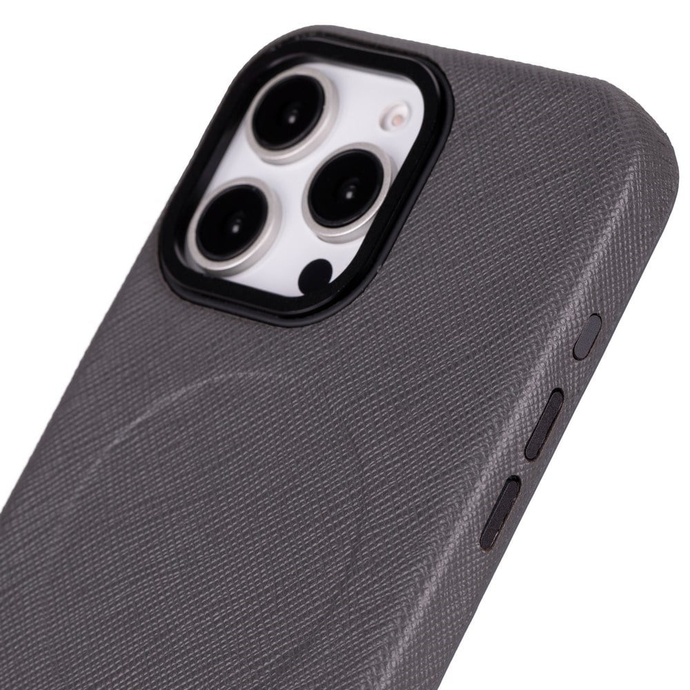 Cep Telefonu Aksesuarları Apple iPhone 16 Pro Max uyumlu, Hakiki Deri, El Yapımı Kılıf, Gri Satın Al