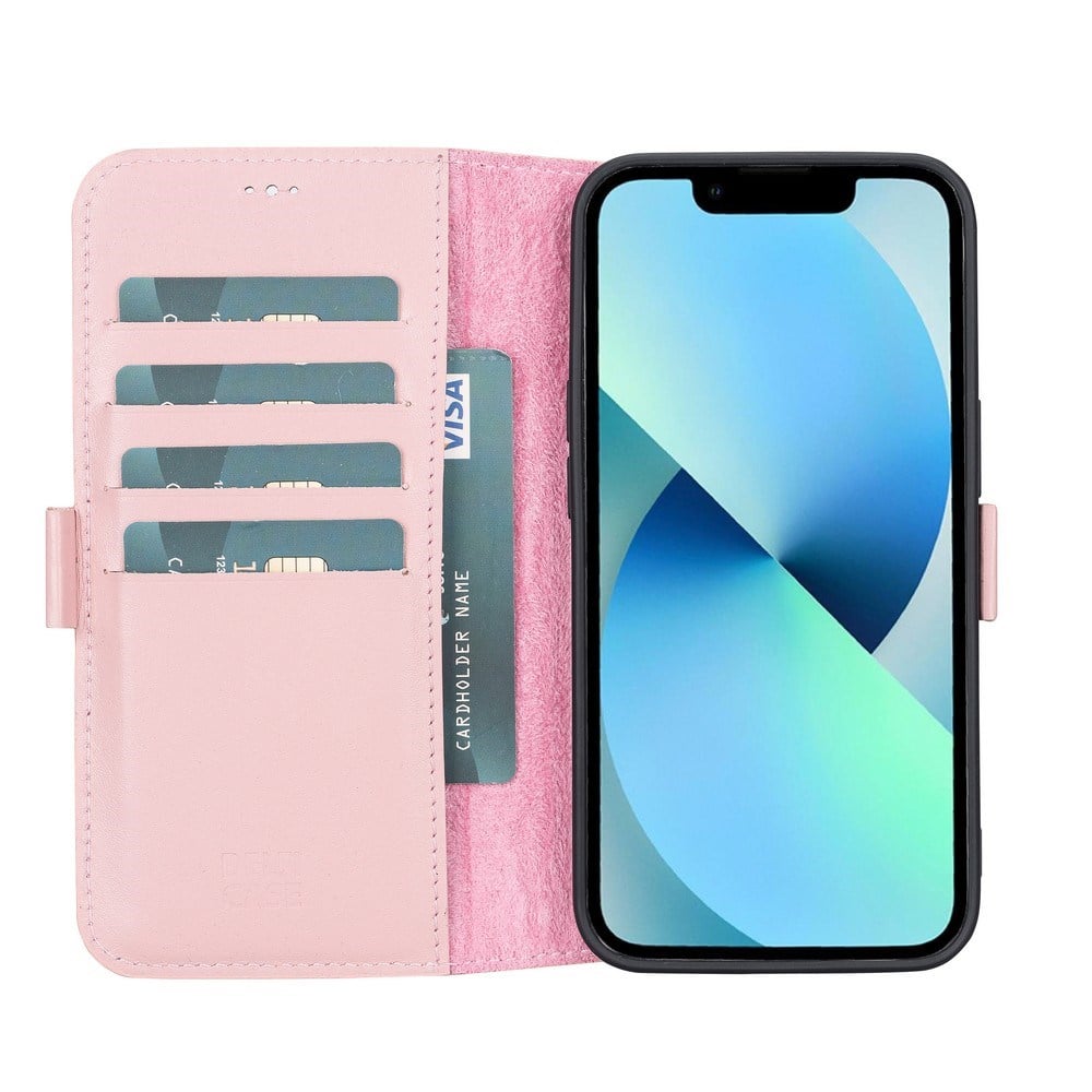 Cep Telefonu Aksesuarları Apple iPhone 13 Uyumlu Deri Cüzdanlı Kılıf Toz Pembe Satın Al
