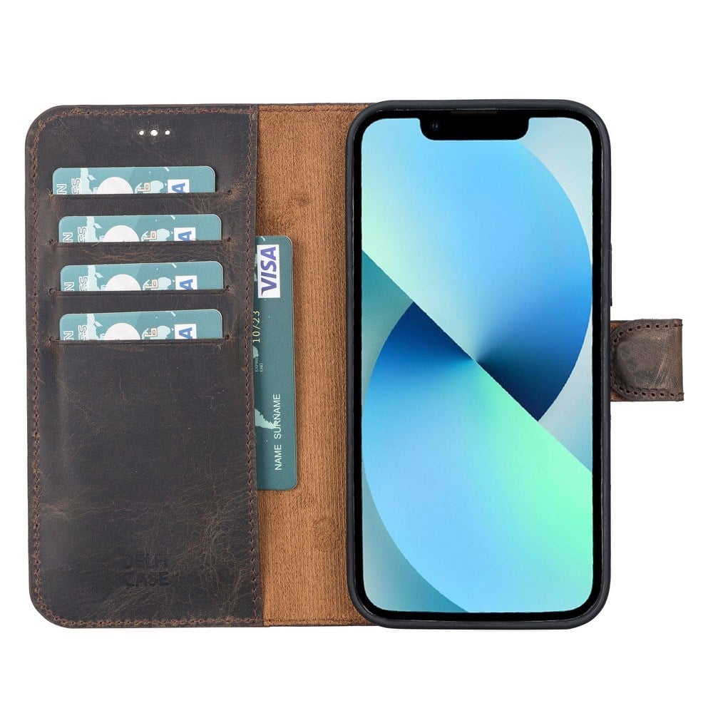 Cep Telefonu Aksesuarları Apple iPhone 13 Pro Max Uyumlu Deri Cüzdanlı Kılıf Acı Kahve Satın Al