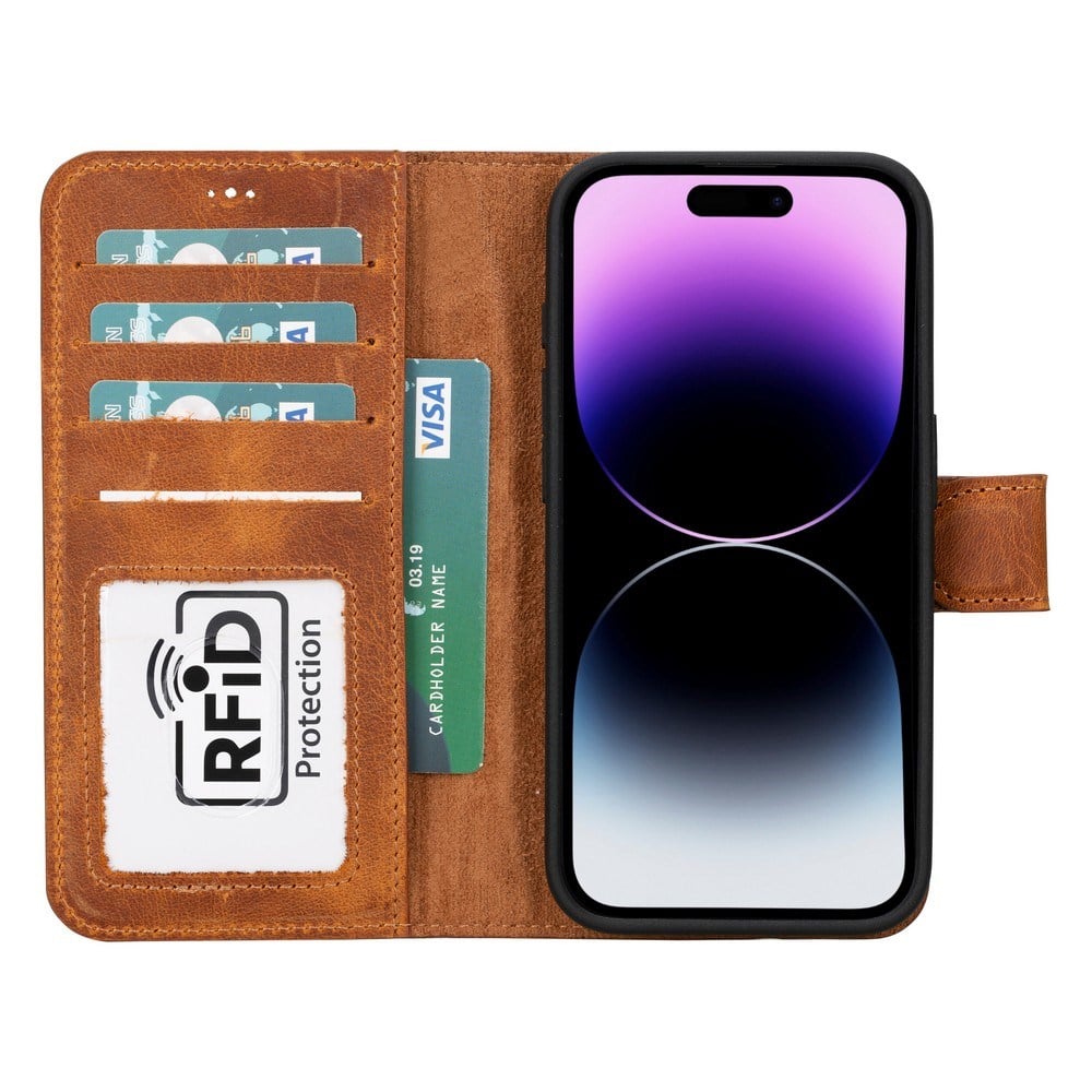 Cep Telefonu Aksesuarları Apple iPhone 15 Pro Uyumlu Deri Cüzdanlı Kılıf MWWN G19 Taba Satın Al