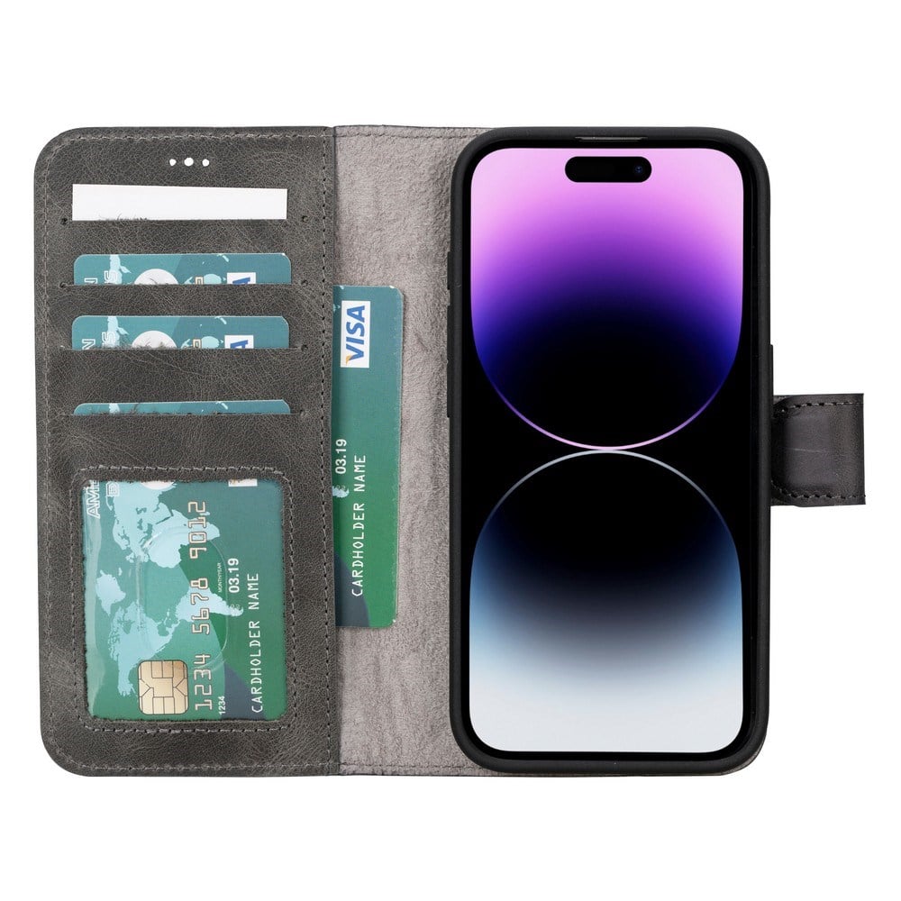 Cep Telefonu Aksesuarları Apple iPhone 15 Pro Uyumlu Deri Cüzdanlı Kılıf MWWN VS4EF Gri Satın Al