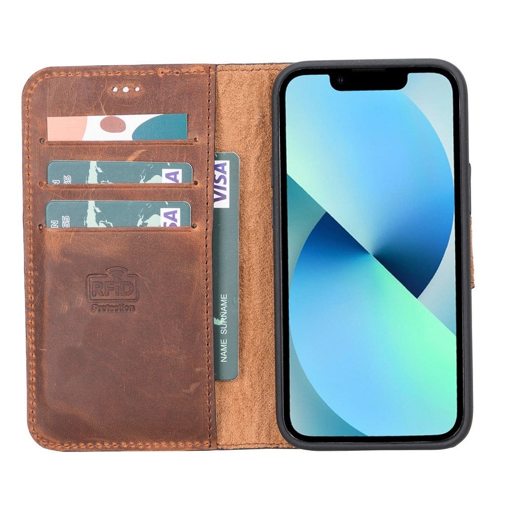 Cep Telefonu Aksesuarları Apple iPhone 12 mini Uyumlu Deri Cüzdanlı Kılıf G2 Antik Kahve Satın Al
