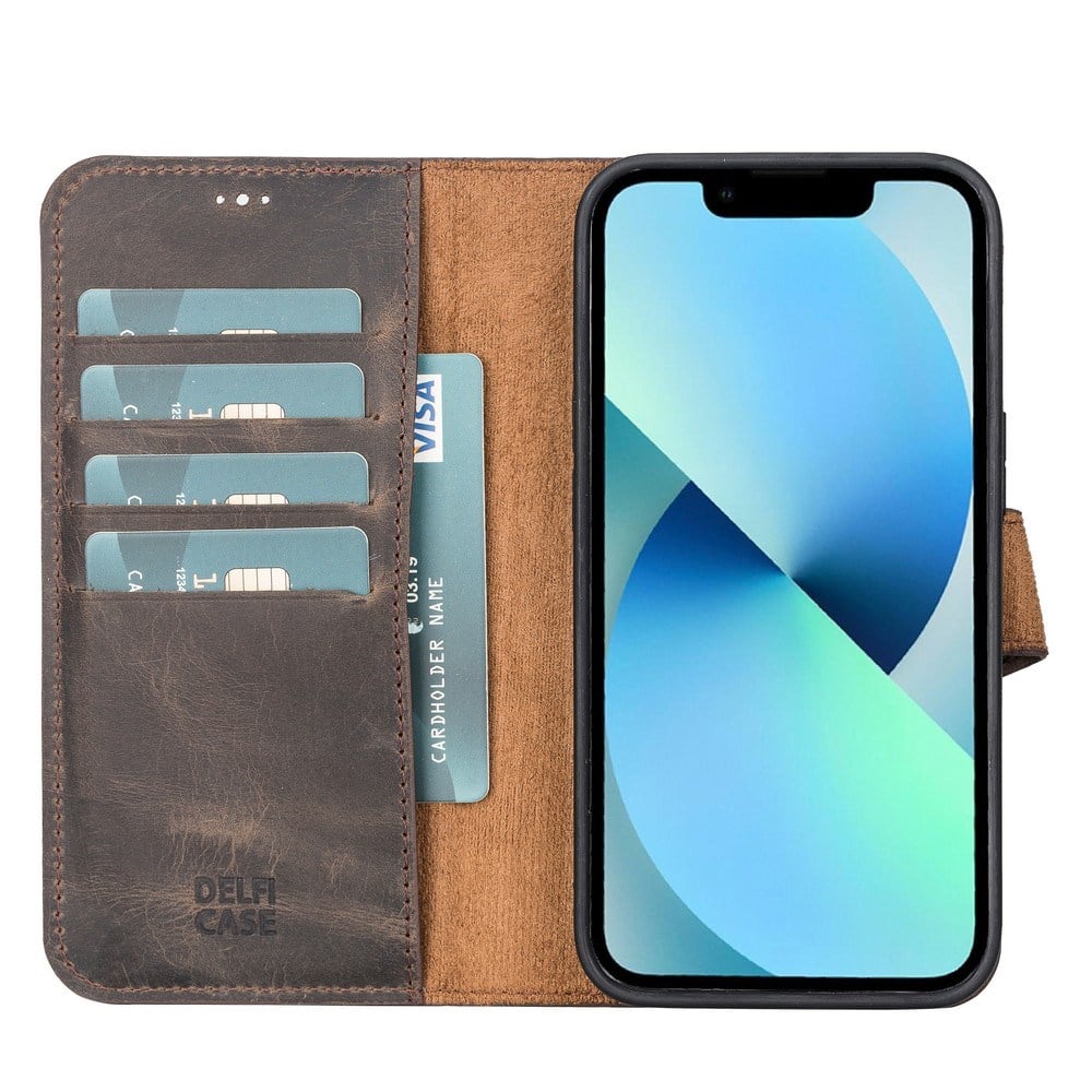 Cep Telefonu Aksesuarları Apple iPhone 13 Pro Uyumlu Deri Cüzdanlı Kılıf Acı Kahve Satın Al
