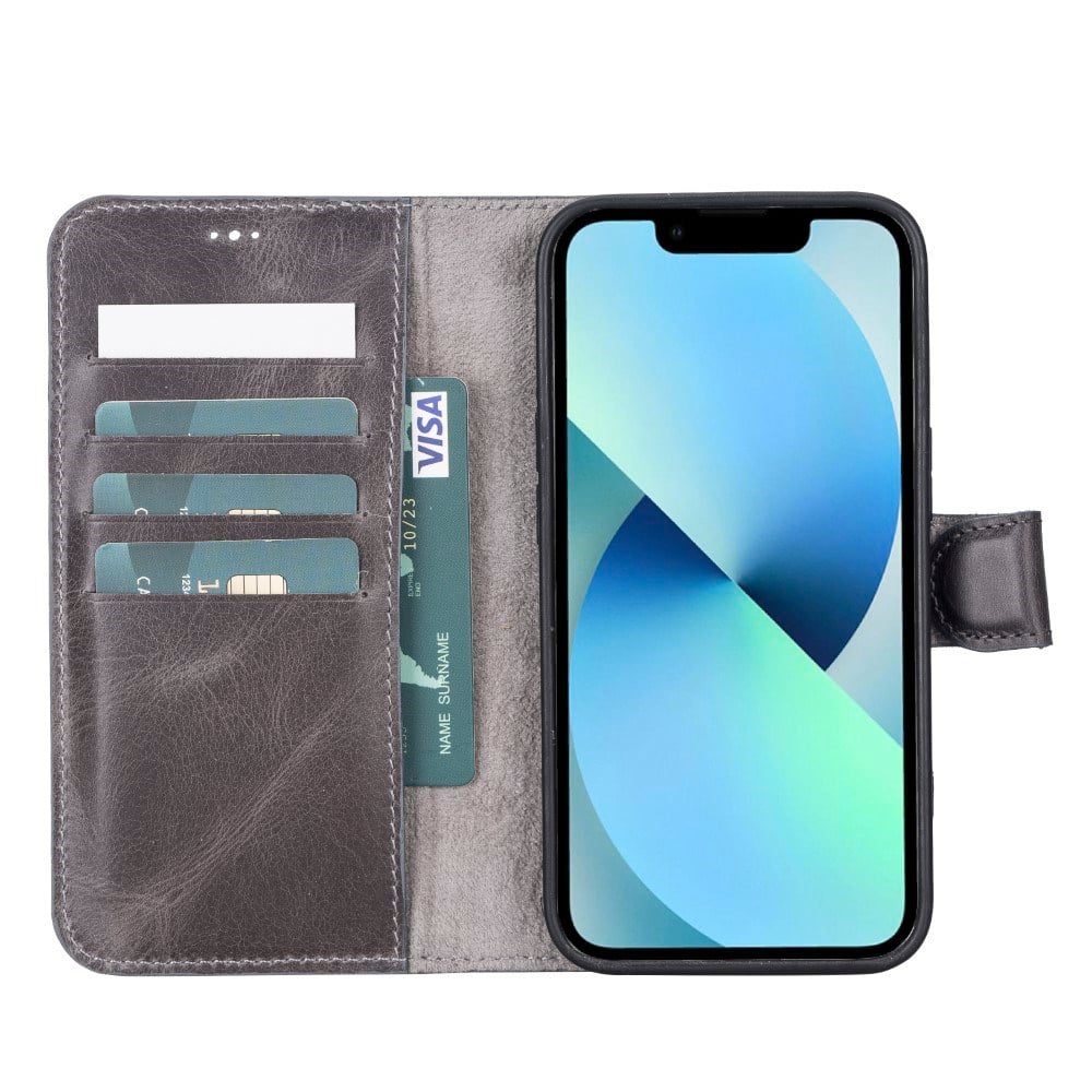 Cep Telefonu Aksesuarları Apple iPhone 13 Pro Uyumlu Deri Cüzdanlı Kılıf VS4EF Gri Satın Al