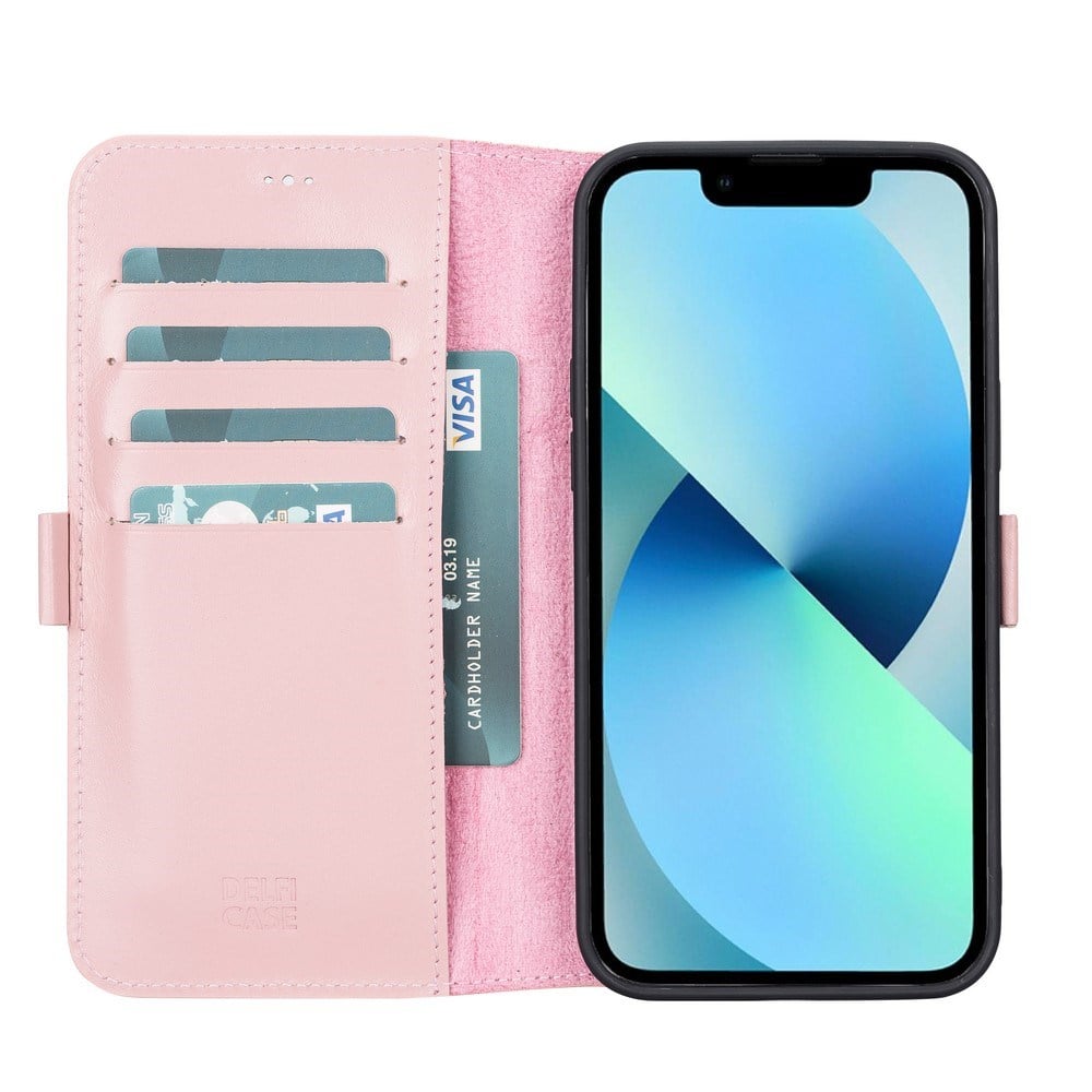 Cep Telefonu Aksesuarları Apple iPhone 13 Pro Max Uyumlu Deri Cüzdanlı Kılıf Toz Pembe Satın Al