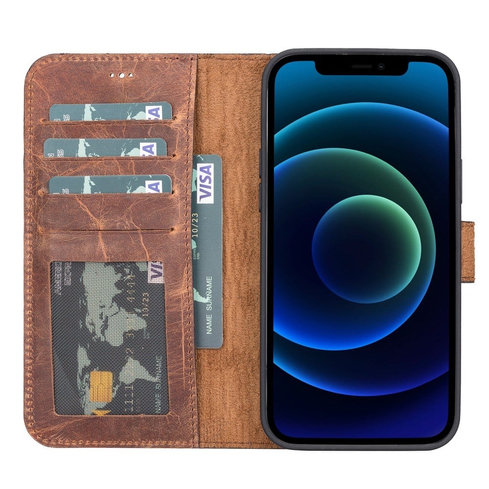 Cep Telefonu Aksesuarları Apple iPhone 12 Pro Max Uyumlu Deri Cüzdanlı Kılıf Antik Kahve Satın Al