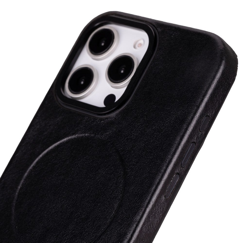 Cep Telefonu Aksesuarları Apple iPhone 16 Pro Max uyumlu, Hakiki Deri, El Yapımı Kılıf, Parlak Siyah Satın Al