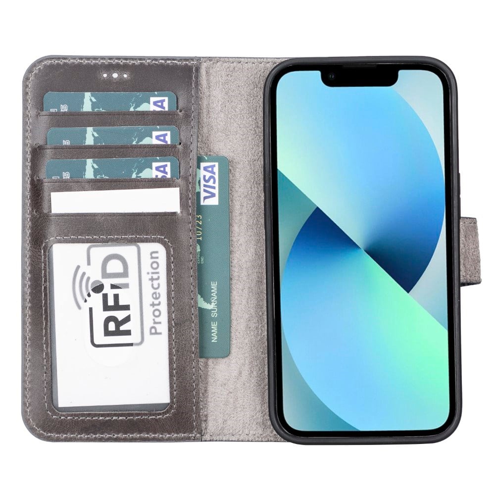 Cep Telefonu Aksesuarları Apple iPhone 13 Pro Uyumlu Deri Cüzdanlı Kılıf MWWN TN1 Gri Satın Al