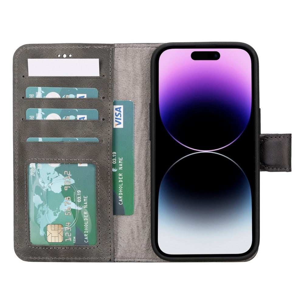 Cep Telefonu Aksesuarları Apple iPhone 15 Uyumlu Deri Cüzdanlı Kılıf MWWN VS4EF Gri Satın Al