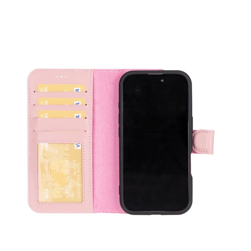 Cep Telefonu Aksesuarları Apple iPhone 16 Plus uyumlu, Hakiki Deri, El Yapımı, Cüzdanlı Kılıf, Toz Pembe Satın Al
