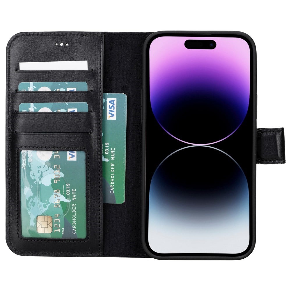 Cep Telefonu Aksesuarları Apple iPhone 15 Plus Uyumlu Deri Cüzdanlı Kılıf MWWN RST1 Siyah Satın Al