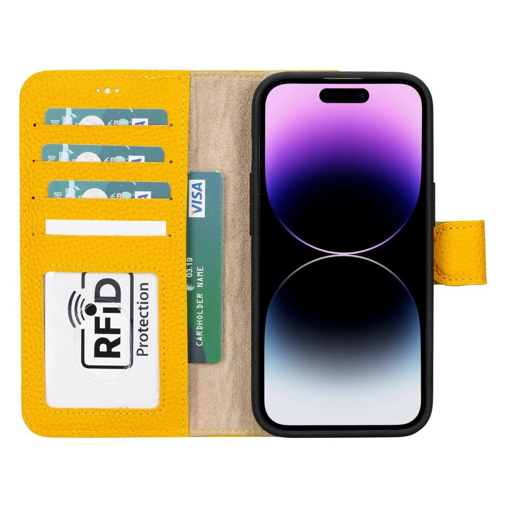 Cep Telefonu Aksesuarları Apple iPhone 15 Uyumlu Deri Cüzdanlı Kılıf MWWN FL12 Sarı Satın Al