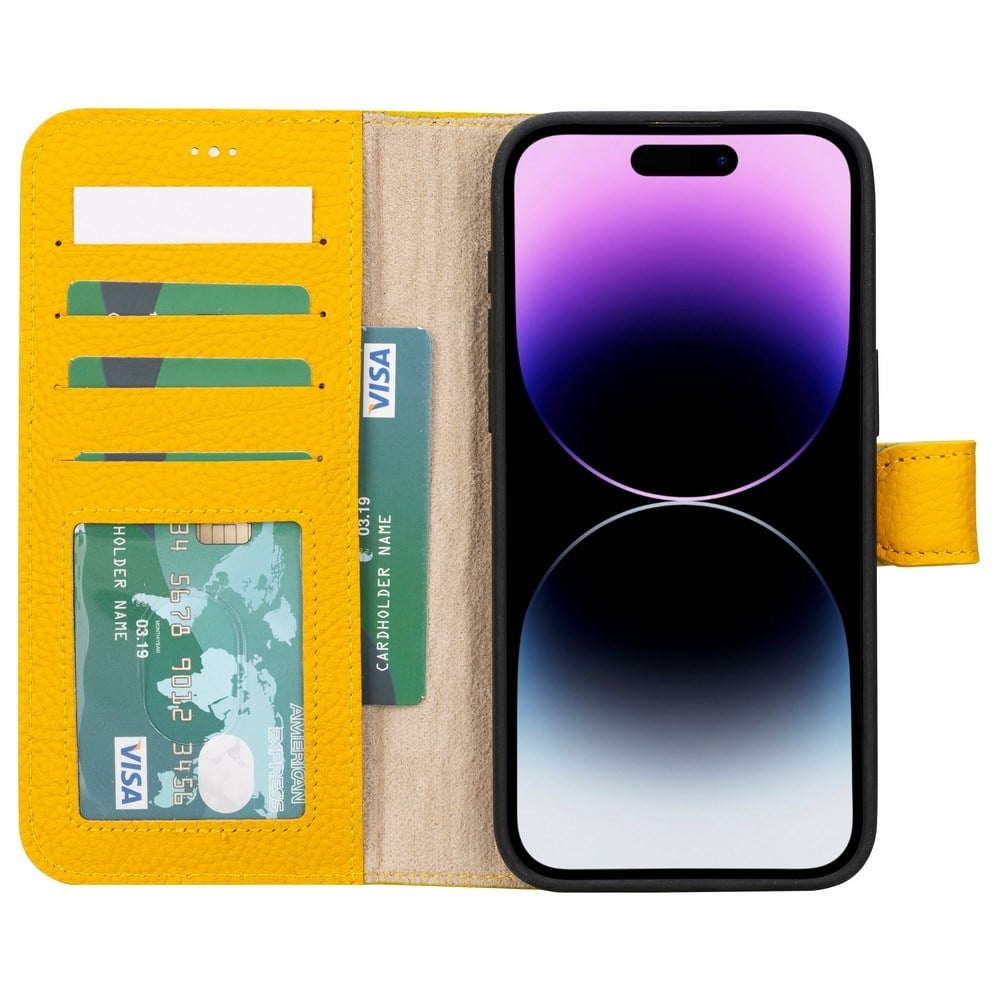 Cep Telefonu Aksesuarları Apple iPhone 15 Pro Max Uyumlu Deri Cüzdanlı Kılıf MWWN FL12 Sarı Satın Al