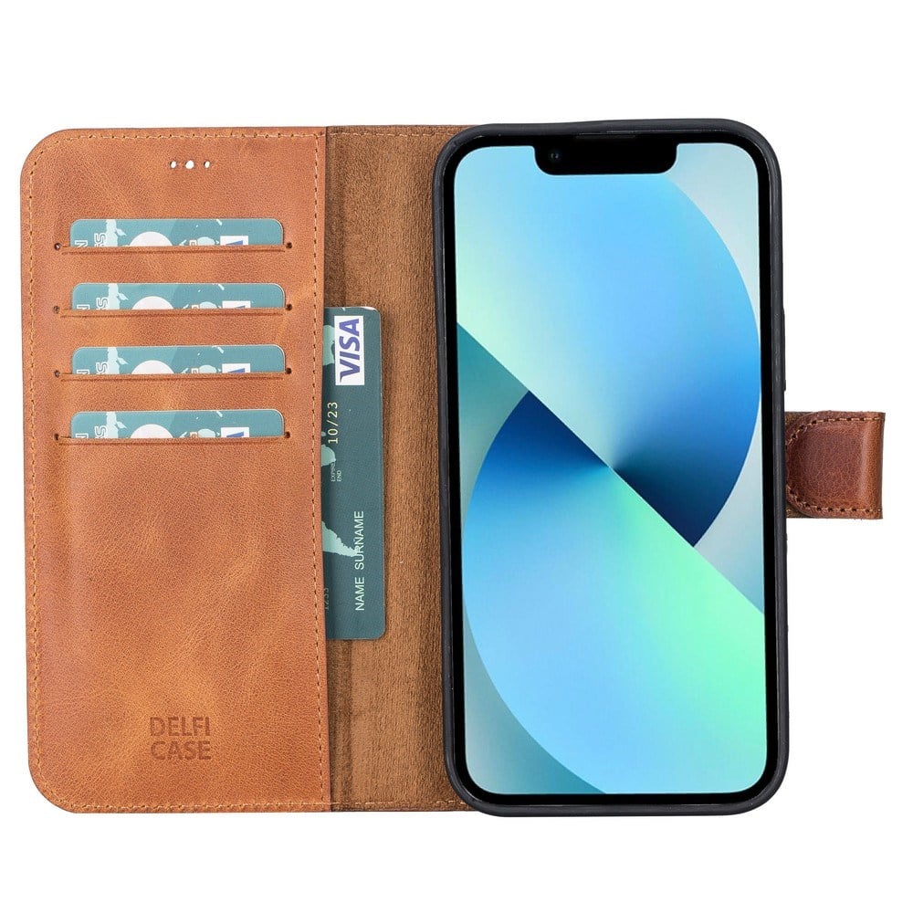 Cep Telefonu Aksesuarları Apple iPhone 13 Pro Max Uyumlu Deri Cüzdanlı Kılıf Antik Taba Satın Al