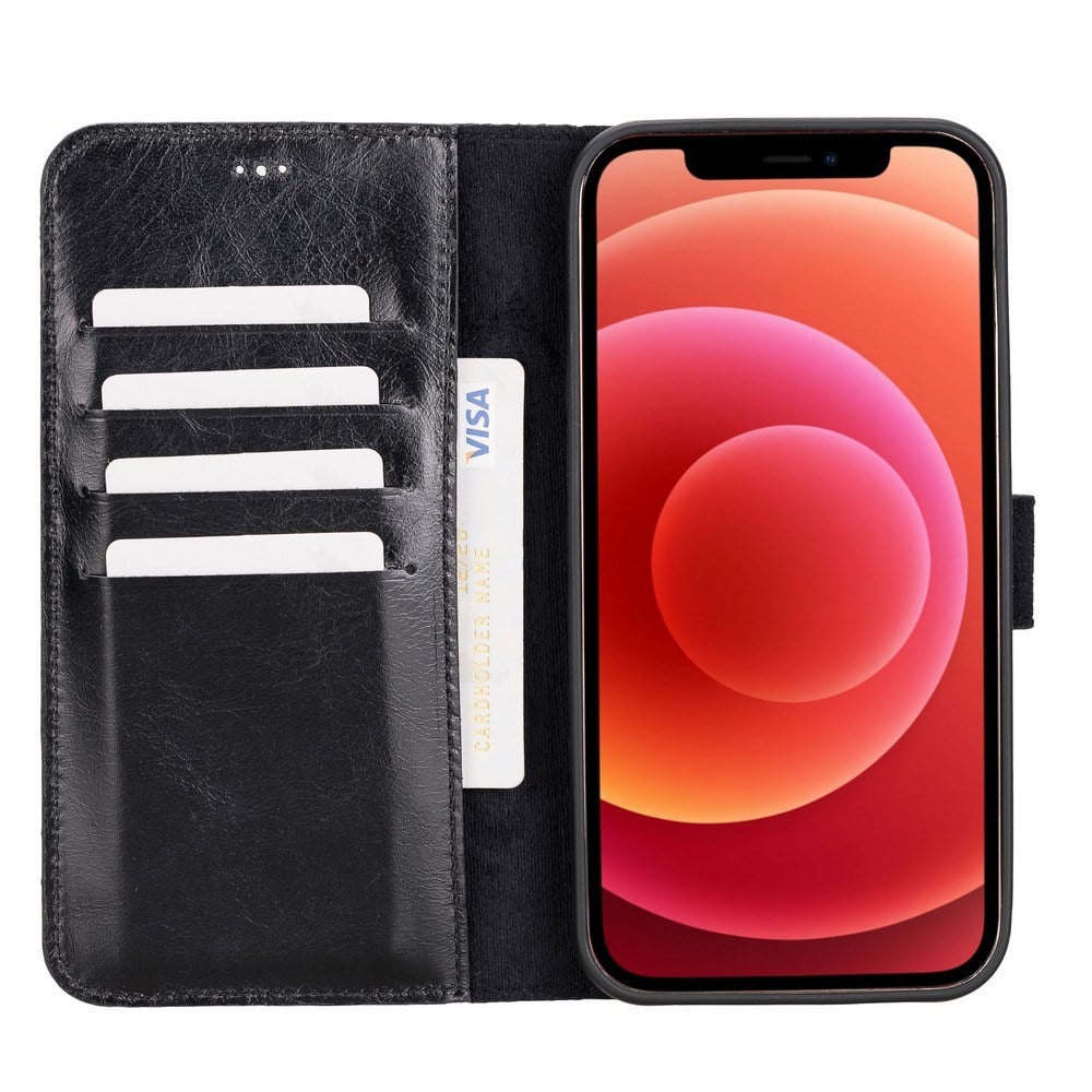 Cep Telefonu Aksesuarları Apple iPhone 12 Pro Max Uyumlu Deri Cüzdanlı Kılıf RST1 Siyah Satın Al