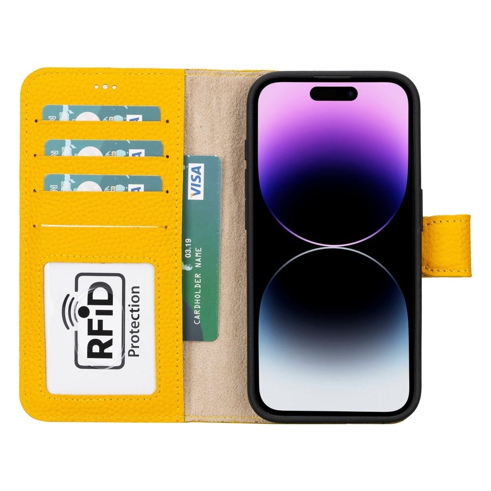 Cep Telefonu Aksesuarları Apple iPhone 15 Pro Uyumlu Deri Cüzdanlı Kılıf MWWN FL12 Sarı Satın Al