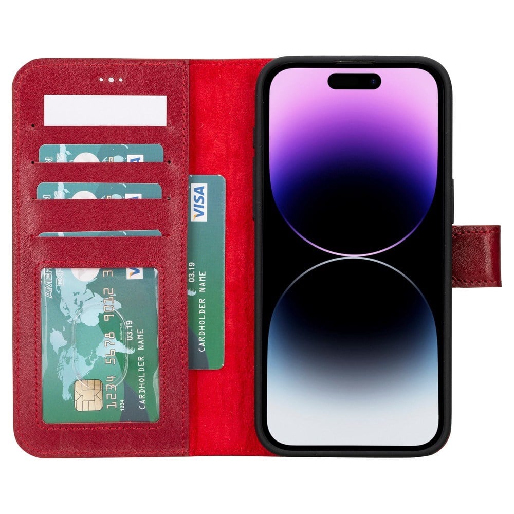 Cep Telefonu Aksesuarları Apple iPhone 15 Pro Max Uyumlu Deri Cüzdanlı Kılıf MWWN V4EF Kırmızı Satın Al