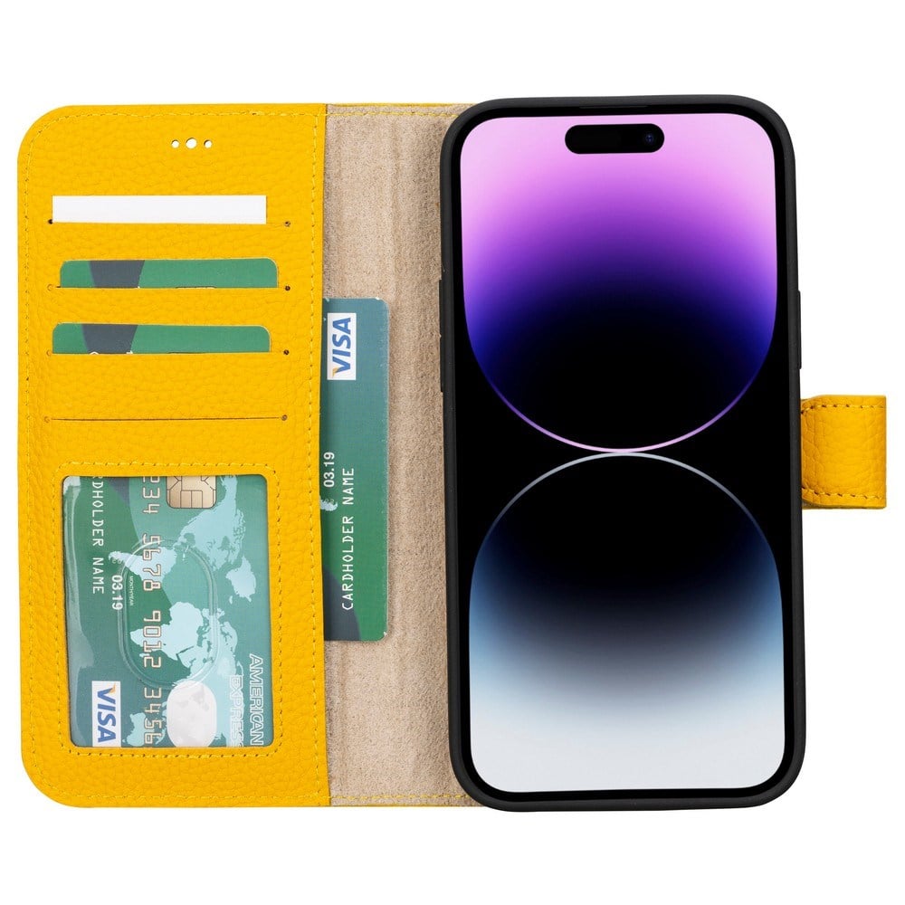Cep Telefonu Aksesuarları Apple iPhone 15 Plus Uyumlu Deri Cüzdanlı Kılıf MWWN FL12 Sarı Satın Al