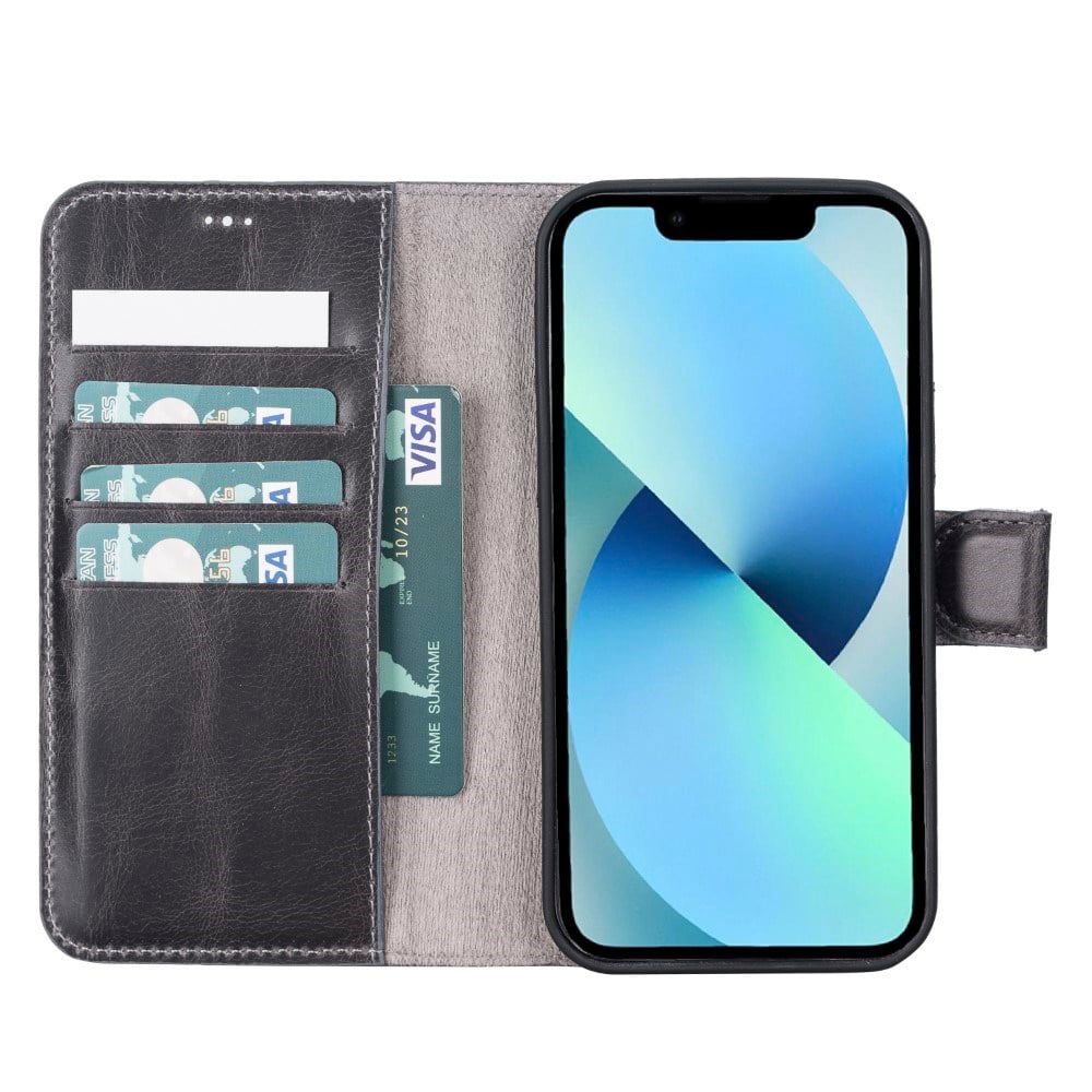 Cep Telefonu Aksesuarları Apple iPhone 12 Pro Uyumlu Deri Cüzdanlı Kılıf VS4EF Gri Satın Al