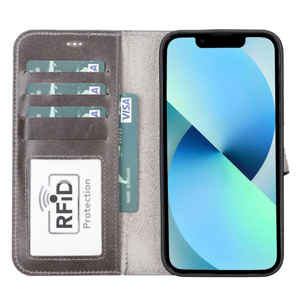 Cep Telefonu Aksesuarları Apple iPhone 13 Pro Max Uyumlu Deri Cüzdanlı Kılıf MWWN TN1 Gri Satın Al