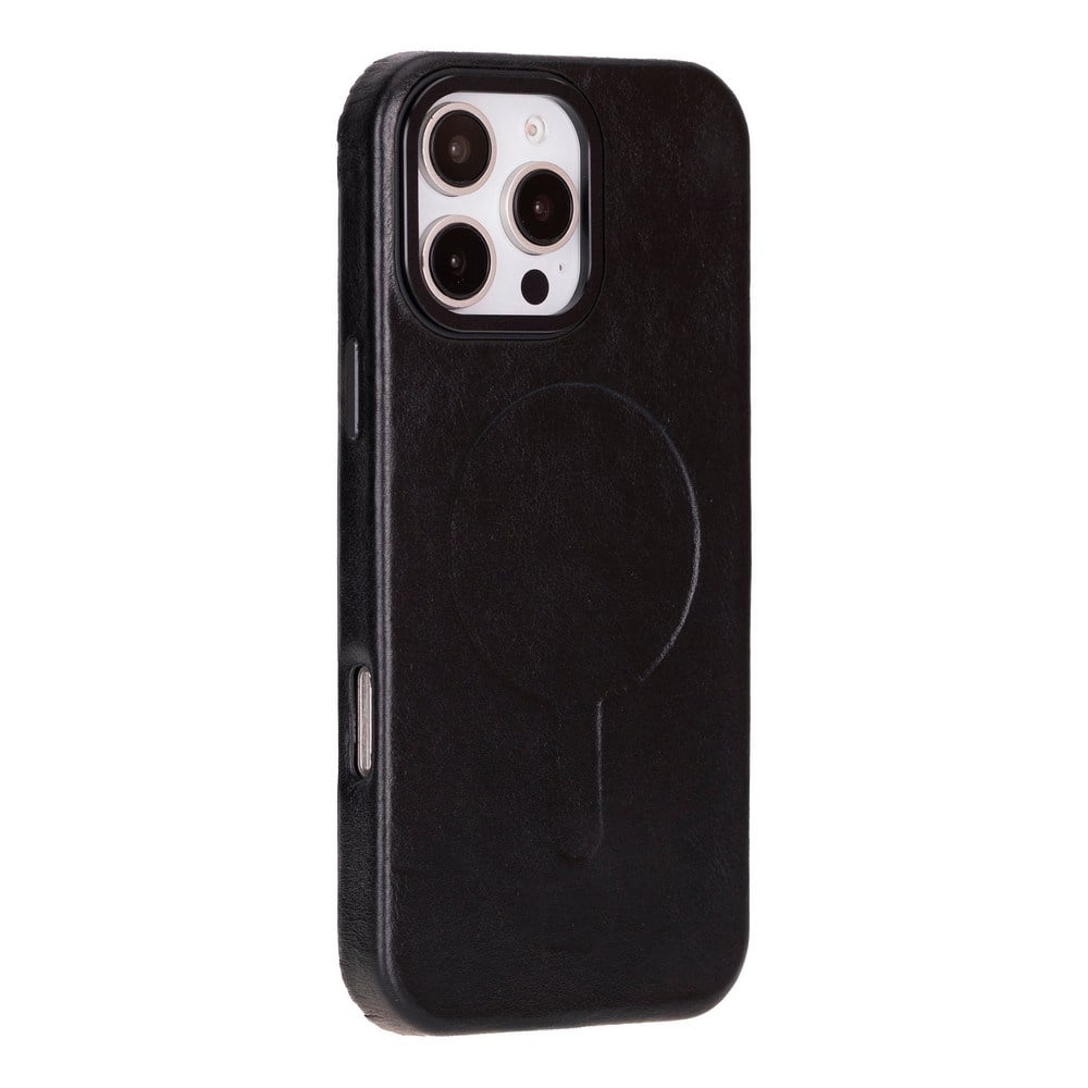 Cep Telefonu Aksesuarları Apple iPhone 16 Pro Max uyumlu, Hakiki Deri, El Yapımı Kılıf, Parlak Siyah Satın Al