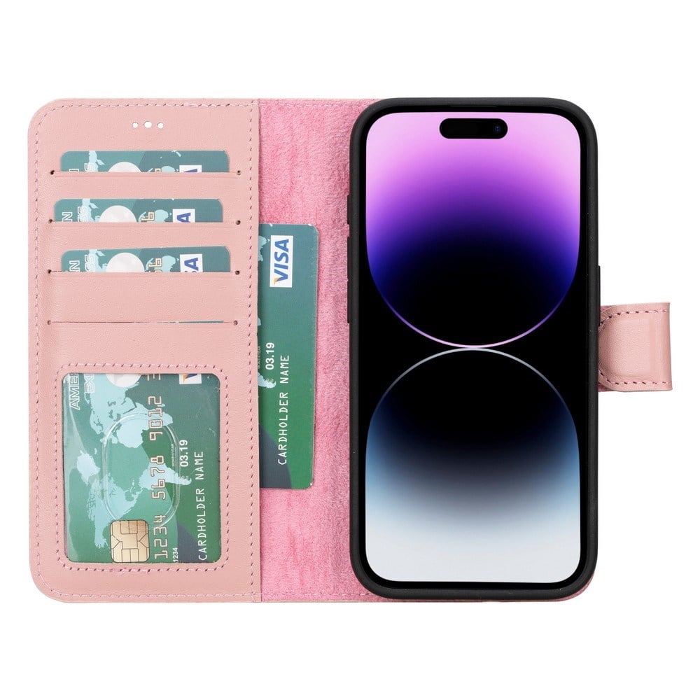 Cep Telefonu Aksesuarları Apple iPhone 15 Pro Uyumlu Deri Cüzdanlı Kılıf MWWN NU2 Pembe Satın Al
