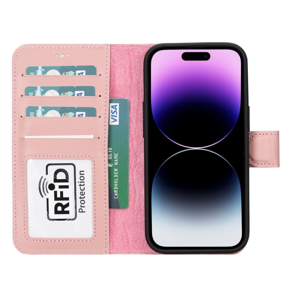 Cep Telefonu Aksesuarları Apple iPhone 15 Uyumlu Deri Cüzdanlı Kılıf MWWN NU2 Pembe Satın Al