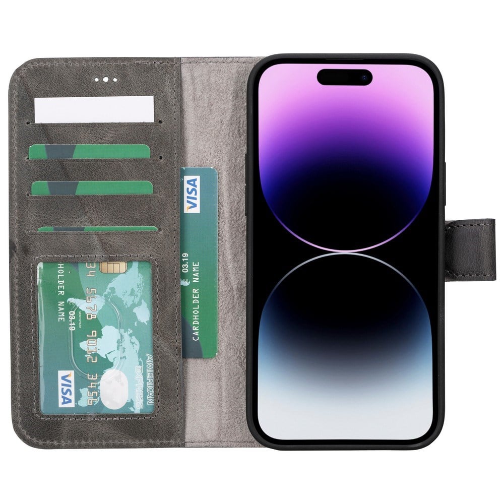 Cep Telefonu Aksesuarları Apple iPhone 15 Plus Uyumlu Deri Cüzdanlı Kılıf MWWN VS4EF Gri Satın Al