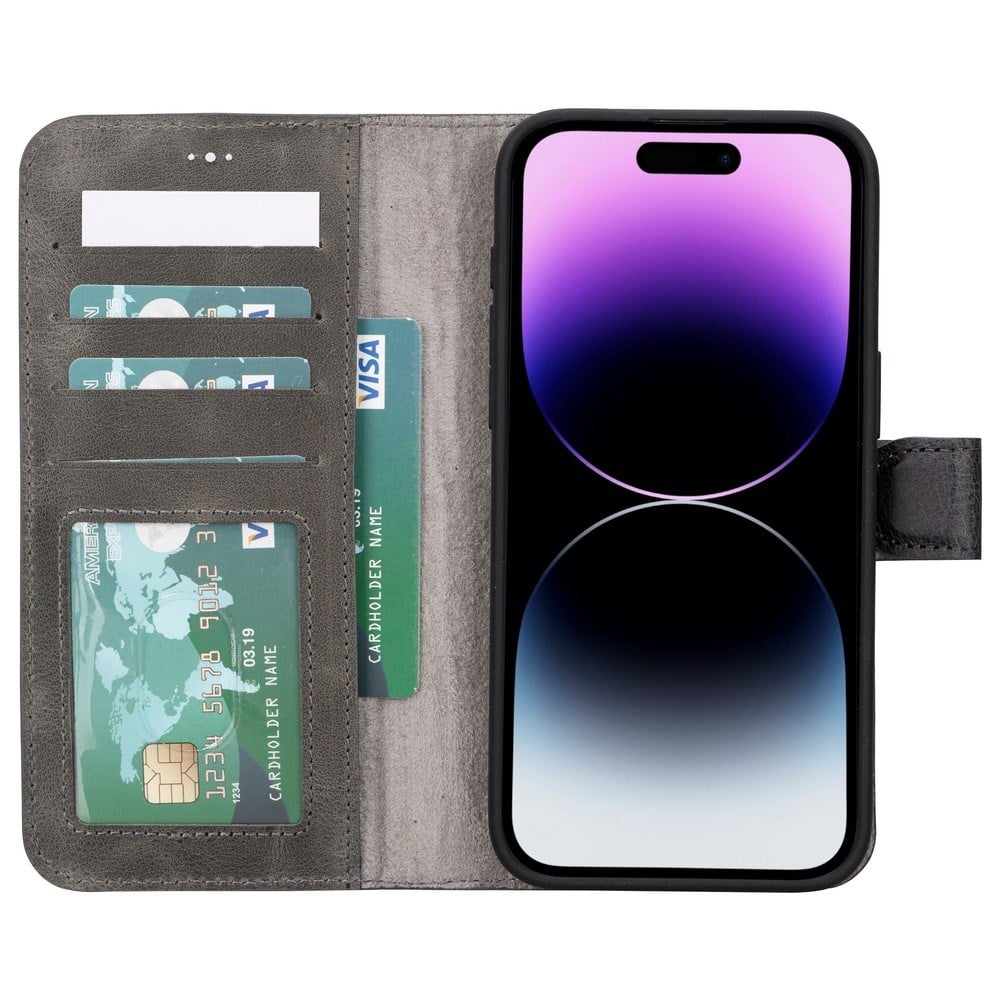 Cep Telefonu Aksesuarları Apple iPhone 15 Pro Max Uyumlu Deri Cüzdanlı Kılıf MWWN VS4EF Gri Satın Al