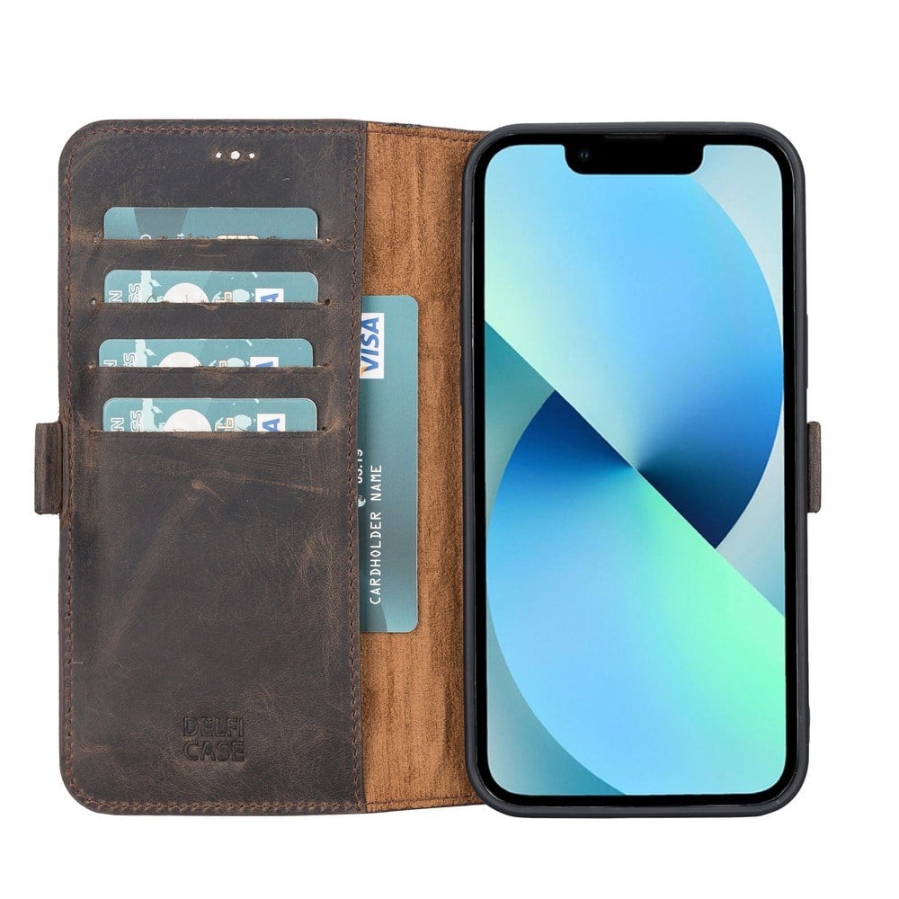 Cep Telefonu Aksesuarları Apple iPhone 13 Pro Max Uyumlu Deri Cüzdanlı Kılıf Acı Kahve Satın Al