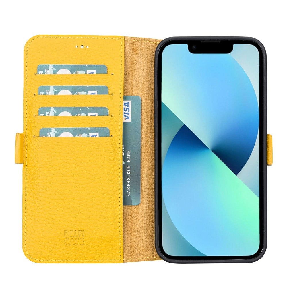 Cep Telefonu Aksesuarları Apple iPhone 13 Pro Max Uyumlu Deri Cüzdanlı Kılıf Limon Sarı Satın Al
