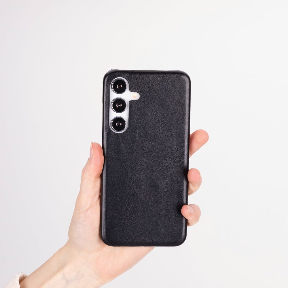 Cep Telefonu Aksesuarları Samsung Galaxy S25 Plus Uyumlu, Hakiki Deri, El Yapımı Arka Kapak, Kömür Siyah Satın Al