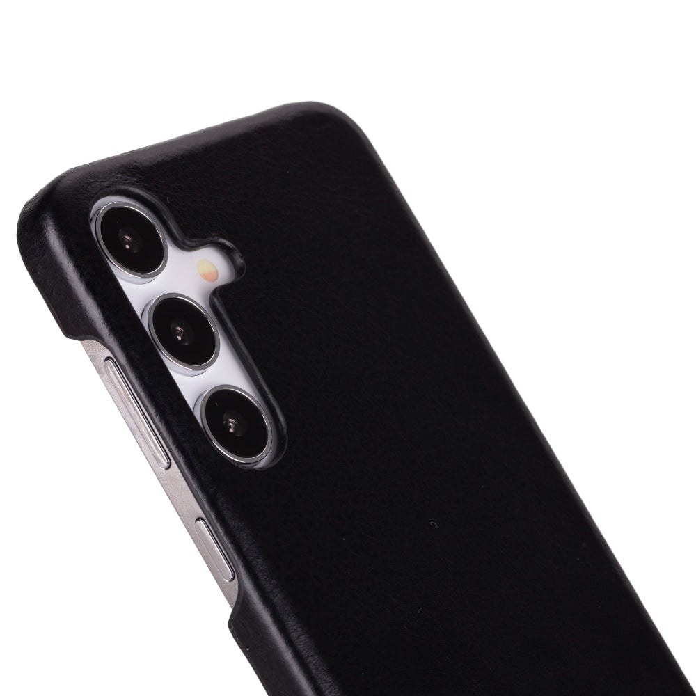 Cep Telefonu Aksesuarları Samsung Galaxy S25 Uyumlu, Hakiki Deri, El Yapımı Arka Kapak, Kömür Siyah Satın Al