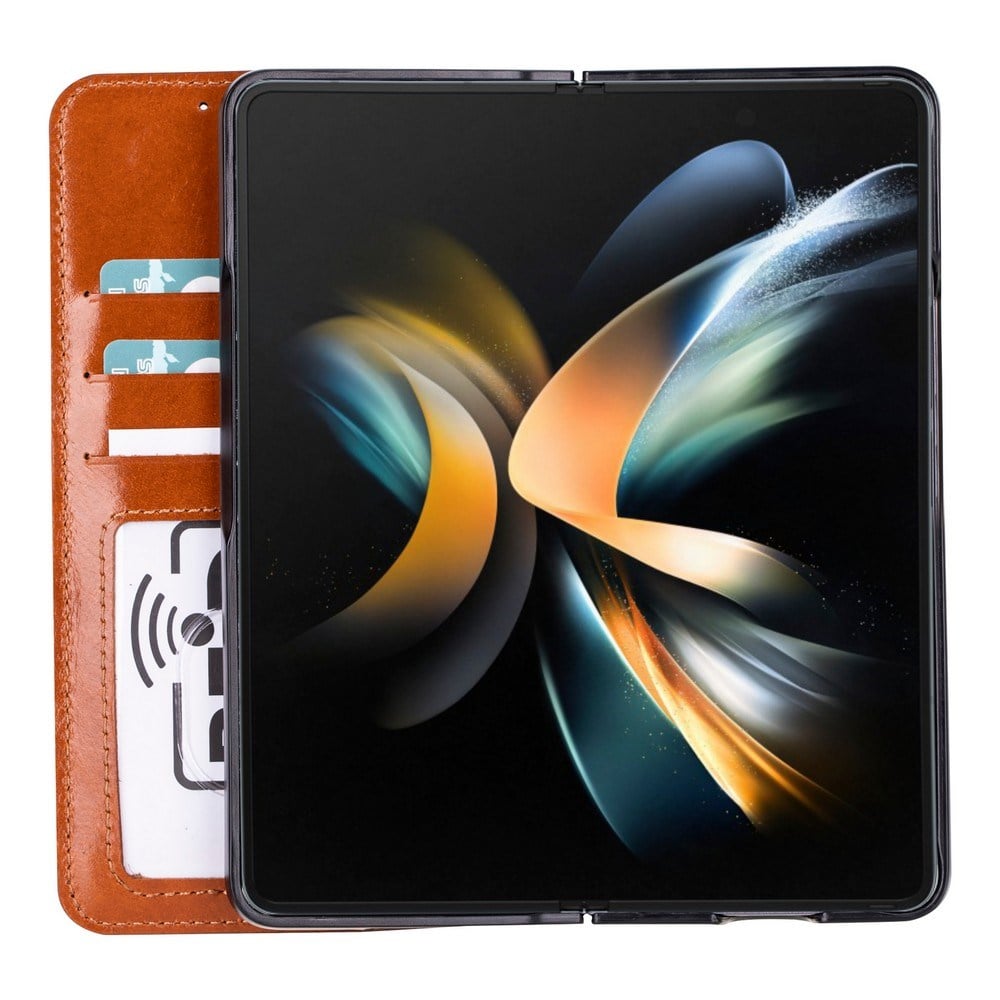 Cep Telefonu Aksesuarları Samsung Galaxy Z Fold5 Uyumlu Deri Cüzdanlı Kılıf Efektli Taba Satın Al